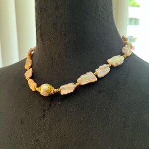 Baroque Flat & Round Natural Pearls Necklace